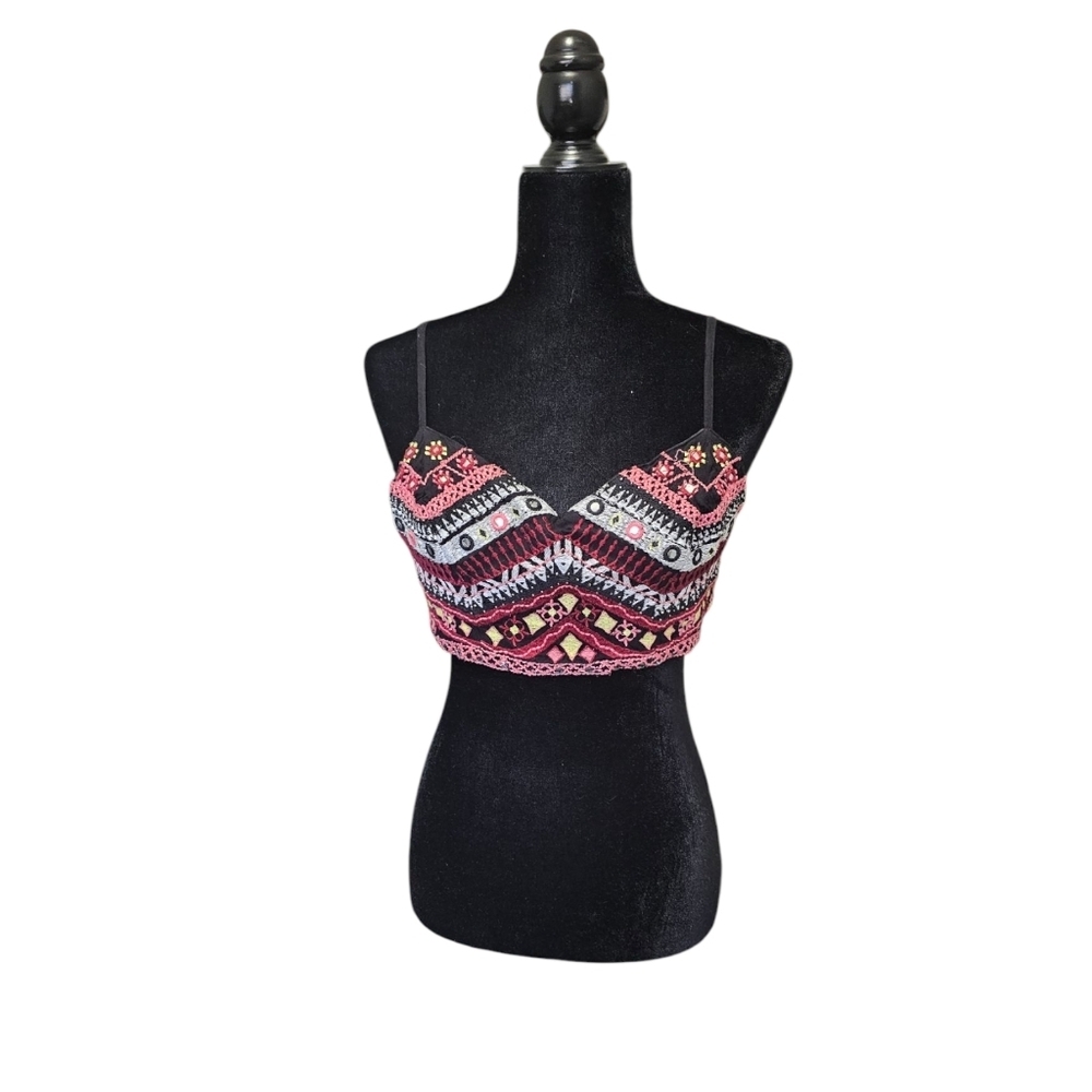 GUESS Pink Black Embroidered Cropped Top M - Picture 6 of 10